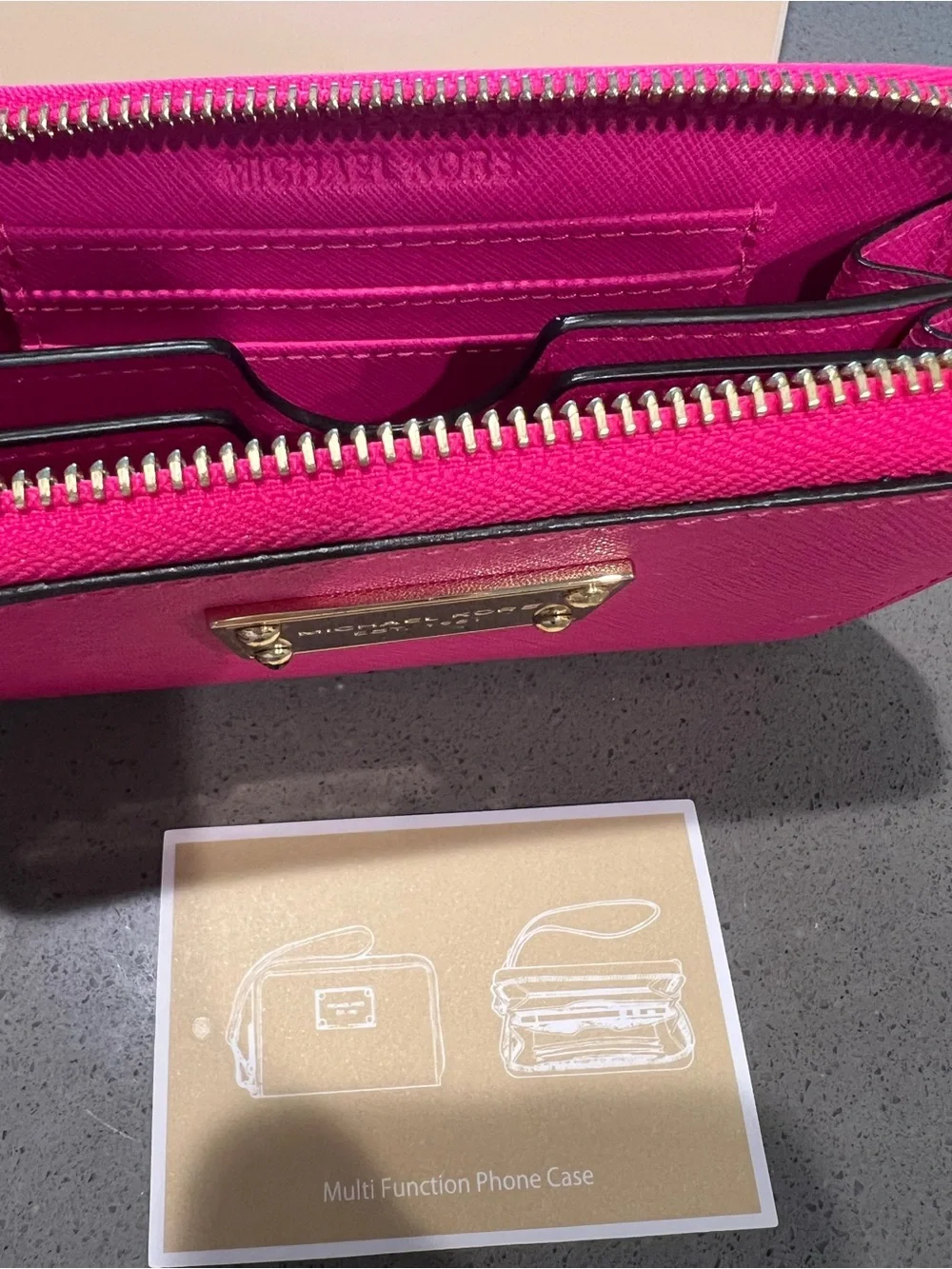 Michael Kors Hot Pink Saffiano Zip Wristlet Phone Case / wallet